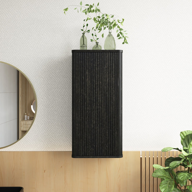 Armoire d'appoint flottante rayée en chêne brossé, armoire de rangement murale pour petits espaces, pré-assemblée, Noir