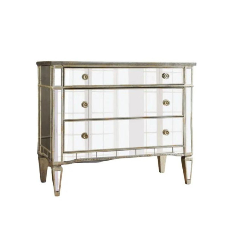 Silver Antiqued Mirror 3-Drawer Industrial Accent Chest