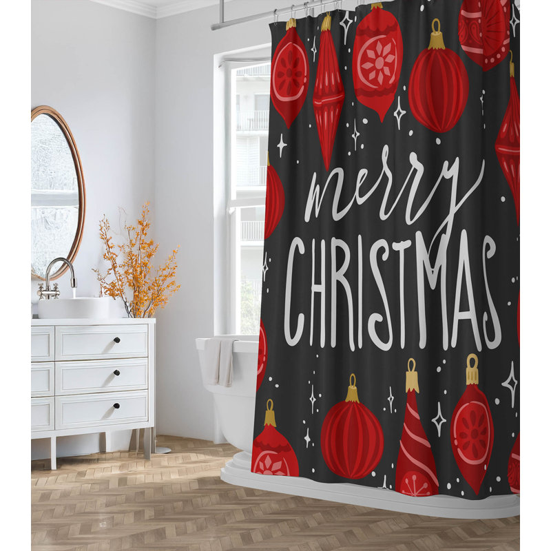 Rideau de douche ultramince Ornaments Merry Christmas, Gris anthracite