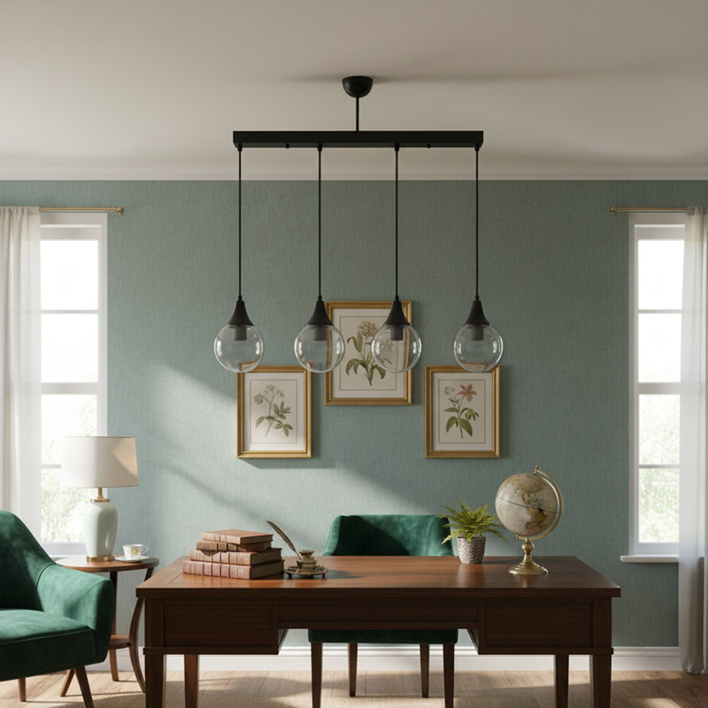 Luminaire suspendu linéaire en verre fumé 4 lumières Aurelia