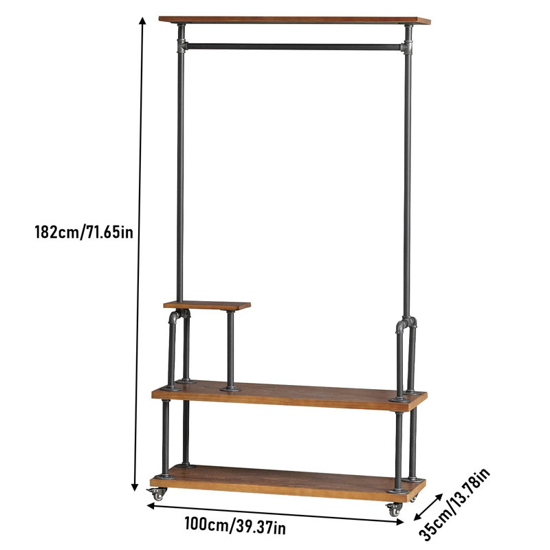 Heavy Duty Clothes Garment Rack With Wheels - Portable Clothing Racks For Hanging Clothes With Hang Rod , Freestanding Closet Wardrobe Rack, Clothes Organizer For Bedroom