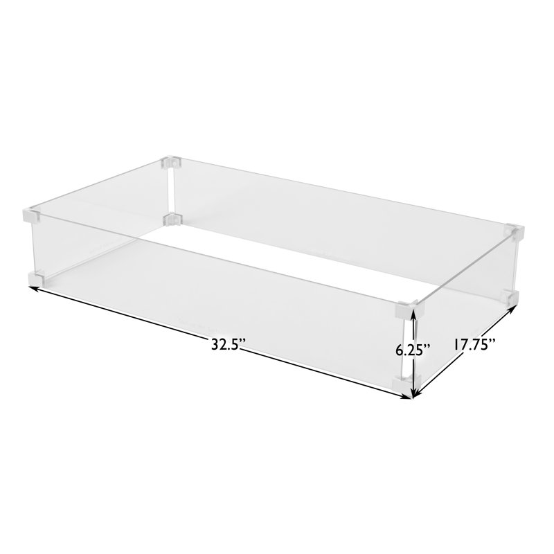 Clear Tempered Glass Wind Guard for Rectangular Fire Pits