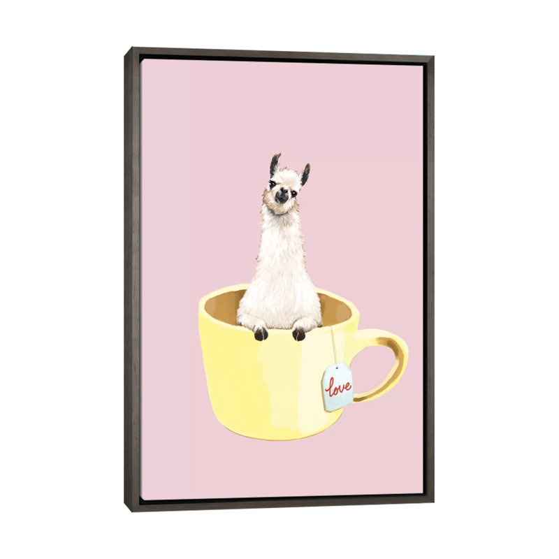 Lama en coupe Sandra Bottinelli - impression d'art graphique, H 40 po x l 26 po x P 1,5 po, Toile avec cadre en bois gris