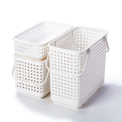 Grand panier fourre-tout en plastique blanc Like-it avec couvercle pour garde-robe et garde-manger