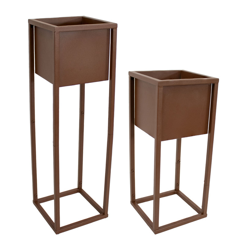 Pot de fleurs d'extérieur carré moderne en métal noir Modern Simplicity - brun, Brun
