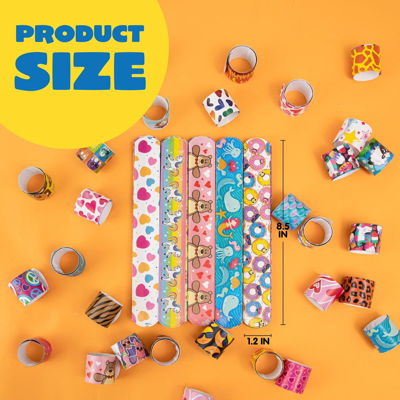 144 Pcs Slap Bracelets Party Favours for Kids, Bulk Wristbands with 36 Designs for Birthday Goody Bags Stuffers, Classroom Prizes Exchanging Gifts, Pinata Stuffers