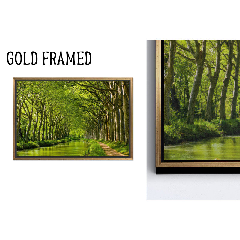 Toile imprimée: Décoration d'arbre de canal vert - art de paysage élégant, toiles à cadre doré 1P, H: 11,9 po x l: 15,8 po