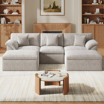 110.2" Modular U-Shaped Cloud Sectional with Ottoman, Deep Seating Sofa for Living Room, No Assembly Required, Light Gray