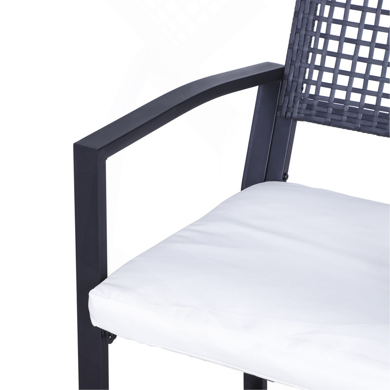 3Pcs Patio Bar Set With Soft Cushion, Rattan Wicker Outdoor Furniture Set For Backyards, Lawn, Deck, Poolside