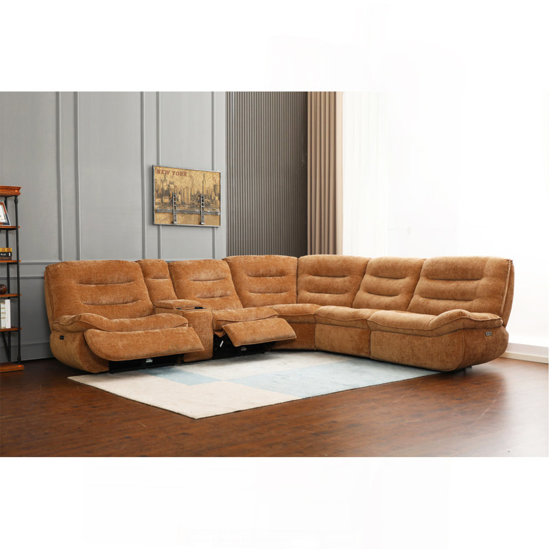 Orange Chenille Power Motion Sectional Sofa