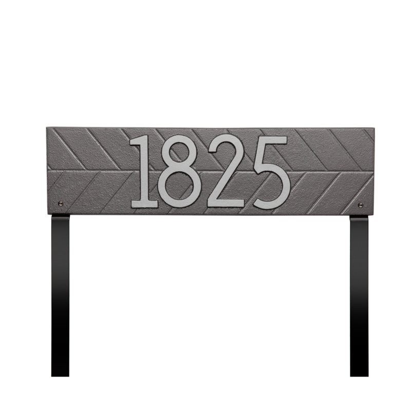 Herringbone Horizontal Plaque, Standard Lawn 1-line, Étain/Argent, Oui