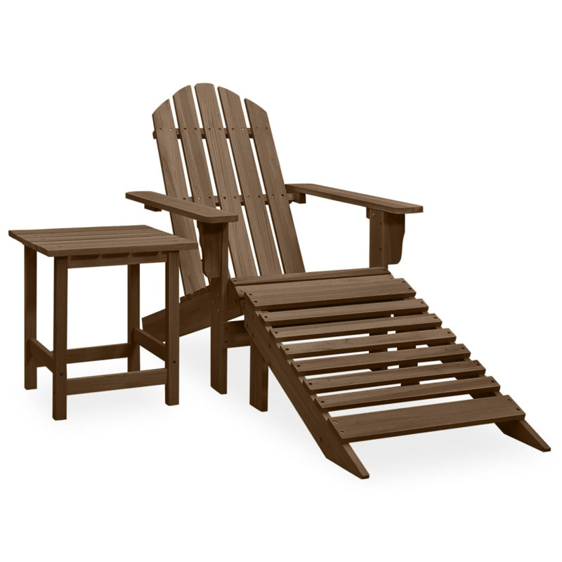 Highland Dunes Garden Adirondack Chair with Ottoman and Table Solid Fir Wood, Brown