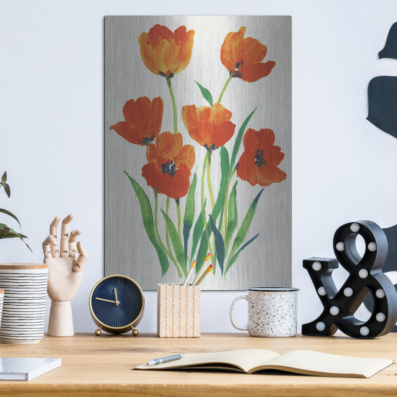 Art mural en métal «Red Tulips in Bloom I» par Tim O'Toole, H 16 po x l 12 po