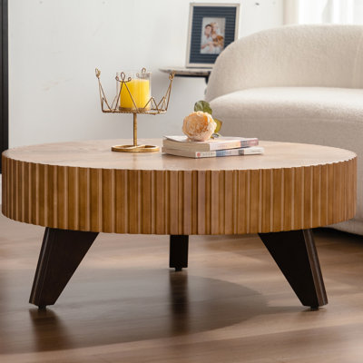Table basse 35,4 "rétro avec base en bois massif - Plateau de qualité pour les pieds ronds polyvalents et le plateau de table de tout espace