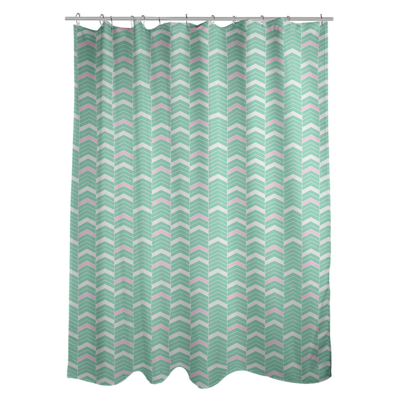 Rideau de douche simple à chevrons, Vert et rose