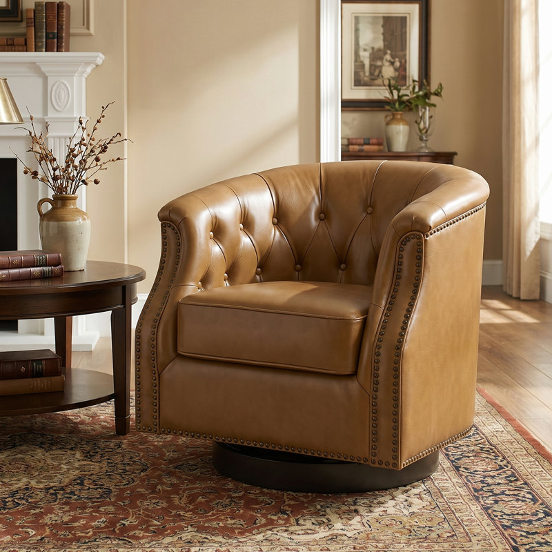 Chaise berçante Chesterfield, Cuir véritable chameau