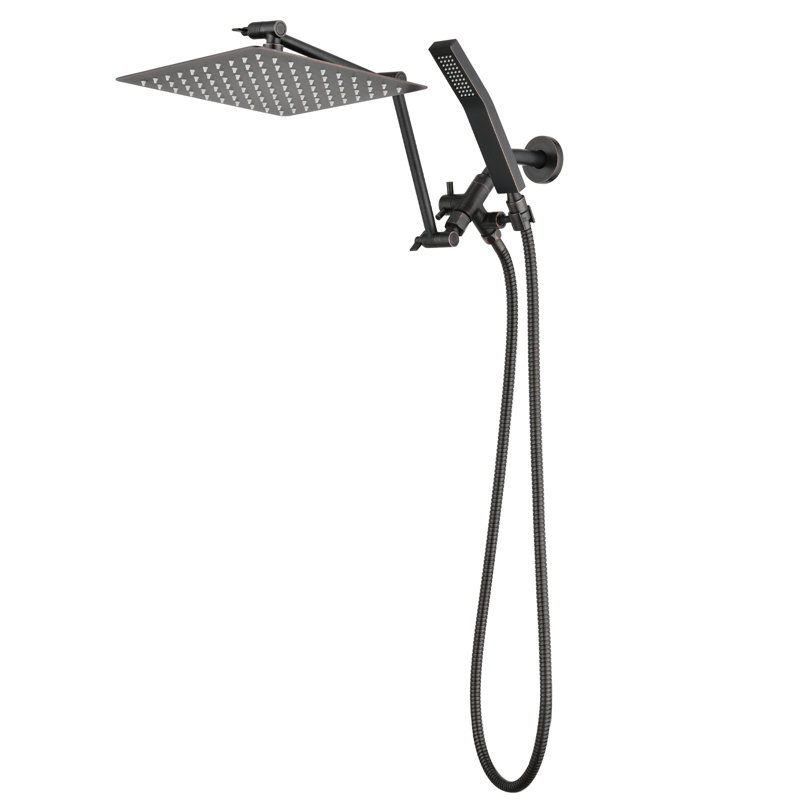 Pomme de douche carrée 10 pouces et douche à main à haute pression avec bras d'extension de douche réglable de 16 po