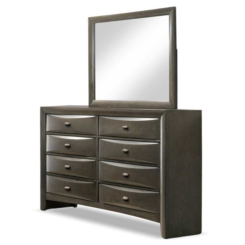 Ensemble de chambre à coucher 6 pièces Lakiesha, Très grand, Grey, 6 Pcs: Bed,2 Nightstands, Chest, Dreser,Mirror