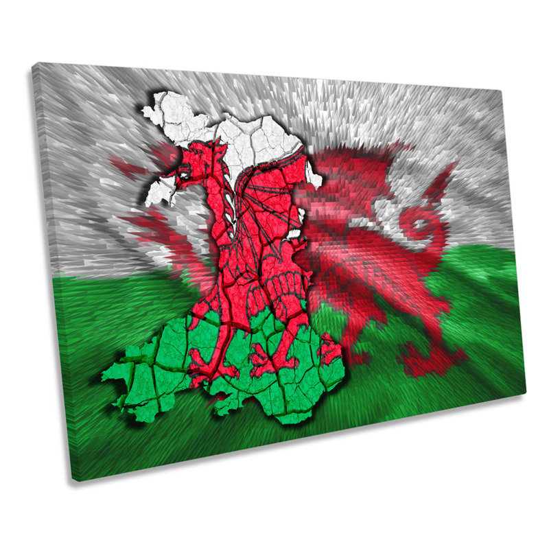 Map Of Wales Welsh Flag - Wrapped Canvas Print, 30.5cm H x 45.7cm W x 2cm D
