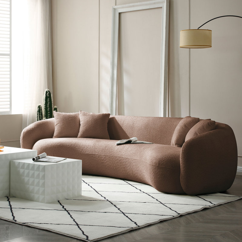 Shaleine 101.4" Curved Sofa, Mid Century Modern Half Moon Living Room Sofa, Brown Polyester Blend