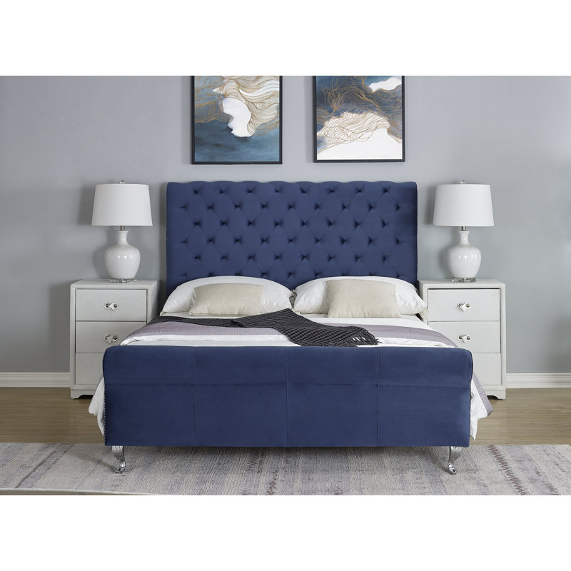 Manaf Upholstered Standard Bed, Dark Blue, Queen