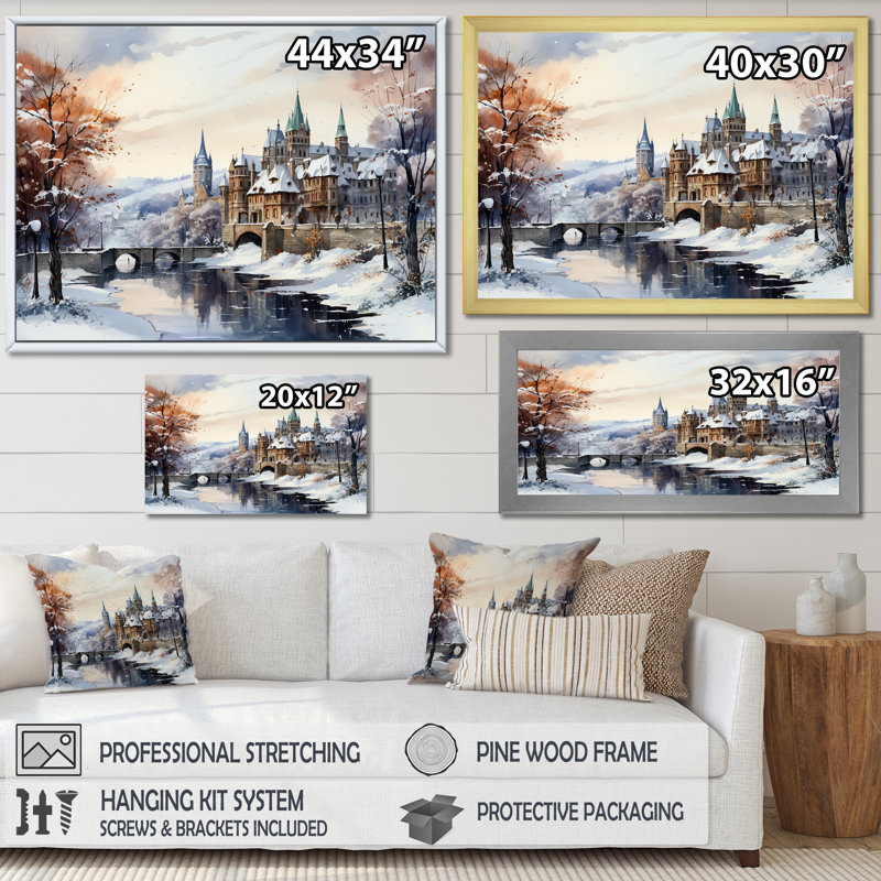 «Wonderful Village Winter At Christmas I - Winter Landscape», art mural, Cadre flottant noir, H 16 po x l 32 po x P 1 po