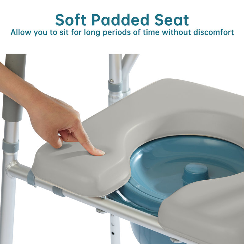 Siège de toilette surélevé 4 en 1 avec accoudoirs et dossier, chaise de chevet de chevet, cadre de sécurité de toilette réglable, chaise de douche avec siège rembourré, gris