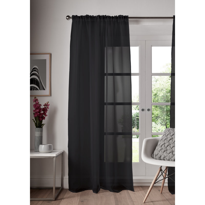 Juliann Sheer Curtain Single Panel, Black, 148 W x 91 D cm