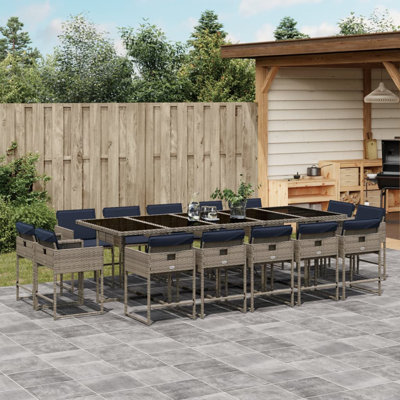  Patio Dining Set Set Of 14 Grey PE Rattan Large