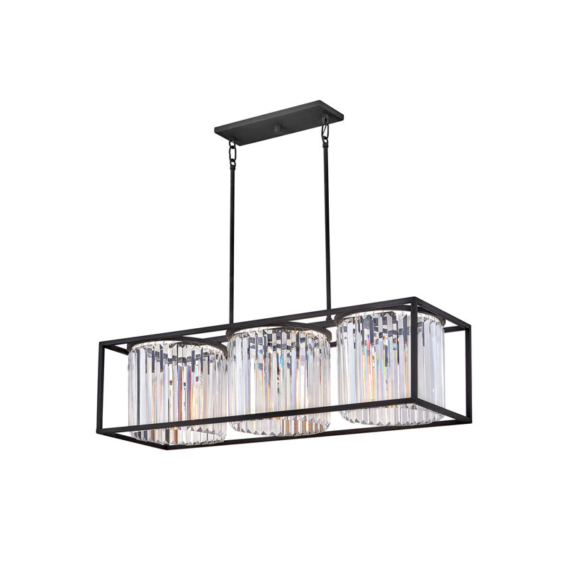 Giada Three-Light Open Frame Linear Chandelier w/ Three Crystal Prism Drums