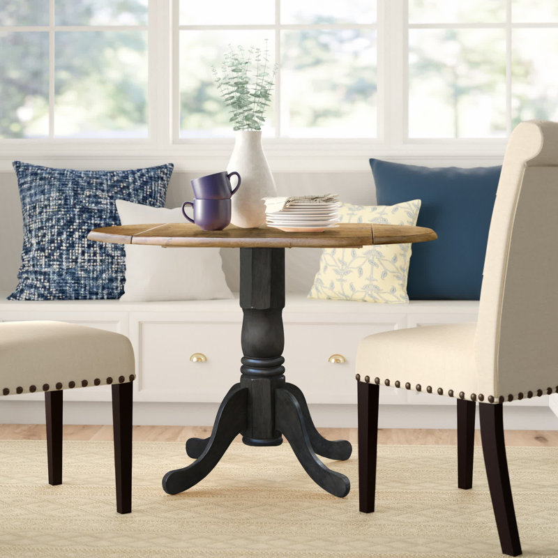 Philipston Extendable Round Solid Wood Dining Table, Washed Coal, Hickory