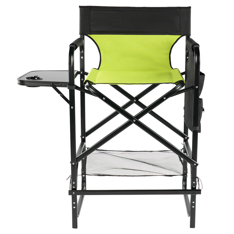 26In Olive Iron Pipe Folding Director Chair With Built-In Cup Holder, Side Table, Storage Pocket, Yellow
