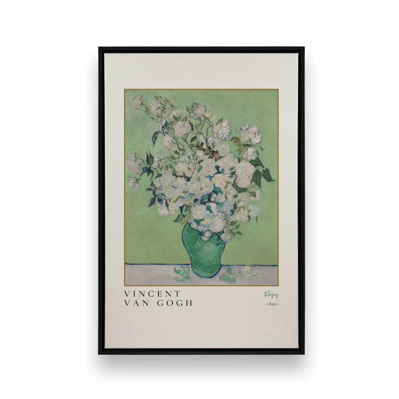 Van Gogh's Roses 1890, Cadre flottant noir satiné, H 18,75 po x l 12,75 po