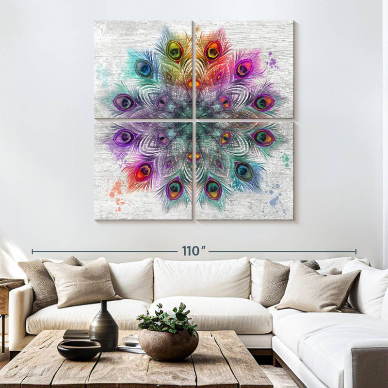 Kerner Wooden Peacock Feather Mandala, 74'' H x 74'' W