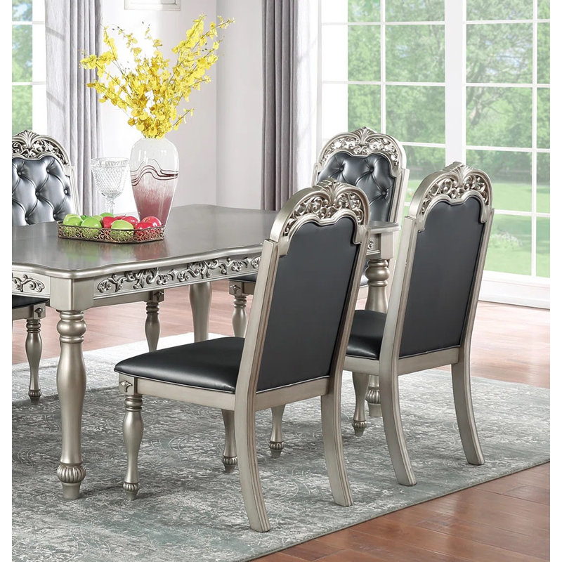Chaise d'appoint rembourrée en similicuir Elijahjuan (ensemble de 2), gris, Argent