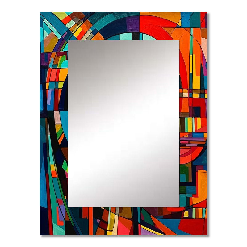 Orange Force In Motion - miroir décoratif géométrique, miroir mural orange, impression d'art en métal, 32 po x 24 po