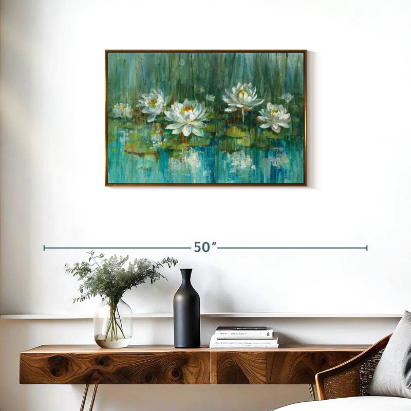 Étang à nénuphars IV, Cadre flottant doré, 31 po x 21 po