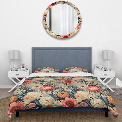 Beige And Pink Floral Eclecticism Peonies II Floral Duvet Cover
