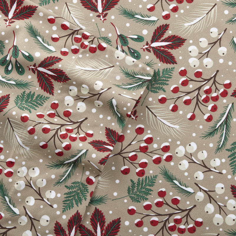 Micro Flannel® Printed Deep-Pocket Sheet Set, California King Sheet Set with 2 Pillowcases, Winterberries
