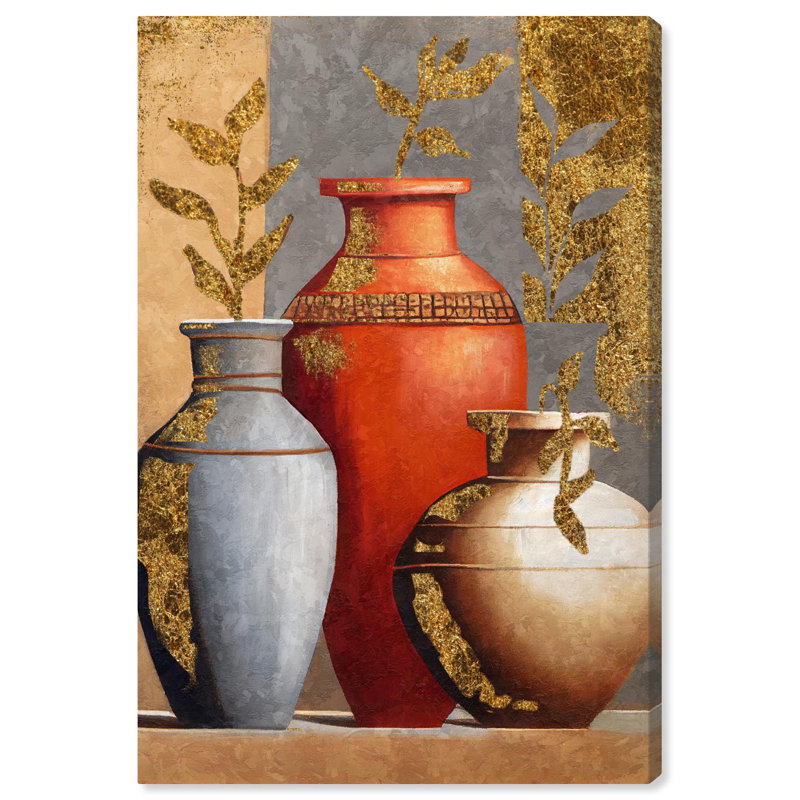 Trois vases, art moderne classique sur toile par Art Remedy, Toile tendue, H 36 po x l 24 po
