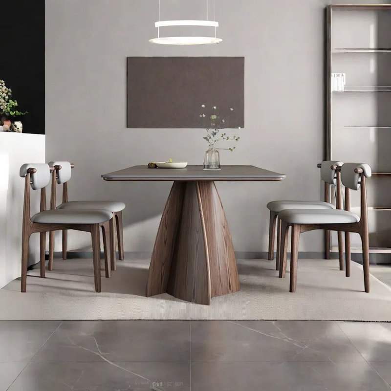 Ensemble de table de salle à manger en bois de frêne ardoise mat couleur noyer, 4
