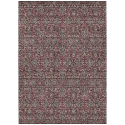 9' X 12' Merlot Gray And Taupe Floral Washable Indoor Outdoor Area Rug