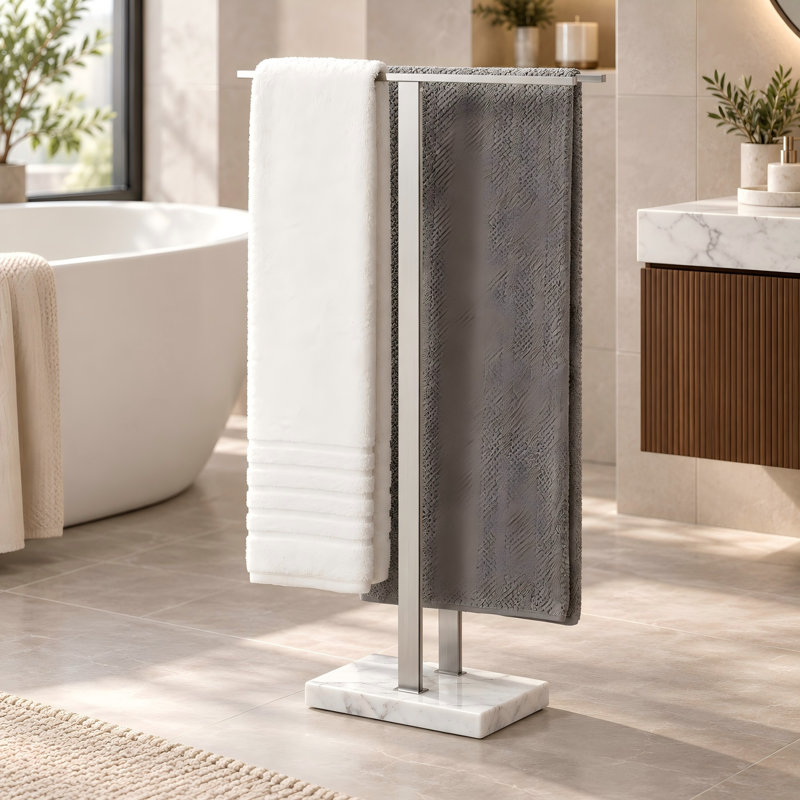 KES Bathroom Freestanding Towel Rack Equal-height 37" H with Marble Base Fits Large Bath Towel, Brushed Finish