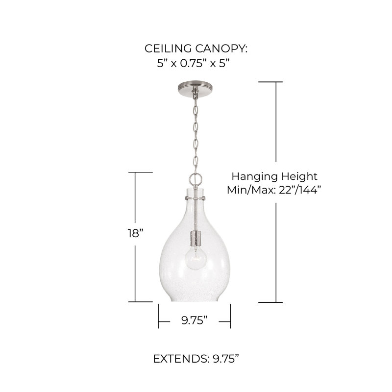 Pendentif 1 Lumière goutte d'eau, Brossé / nickel satiné