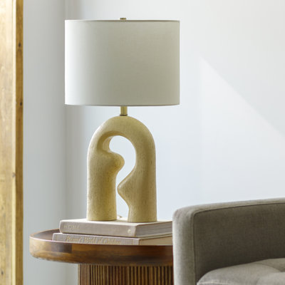 Lampe de table en résine avec abat-jour tambour en lin 1 lumière Jordie 