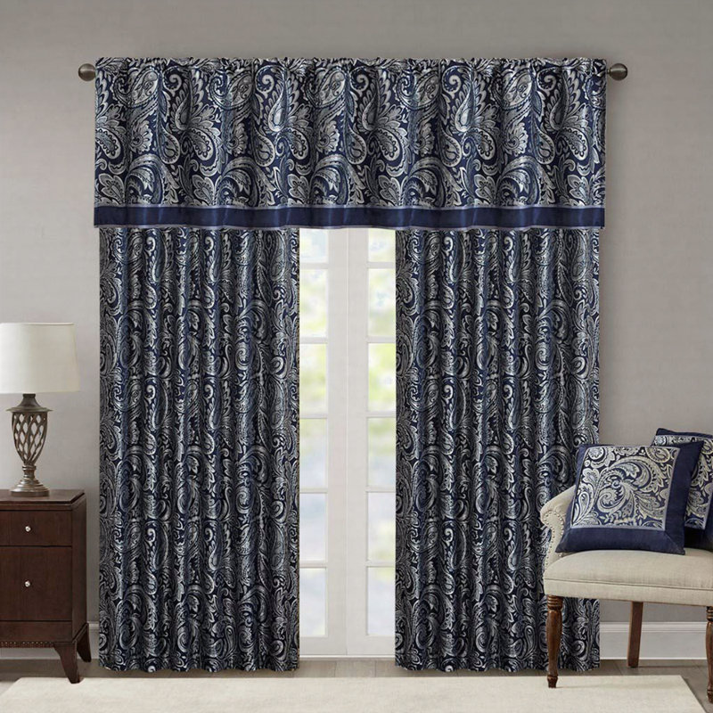 Jacquard Window Valance Navy 50X18"