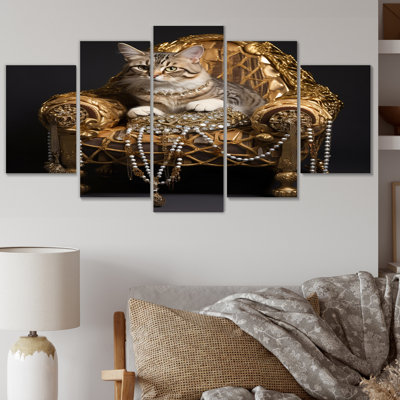 Gangsta Glam Cool Cat - Animals Cat Canvas Wall Art - 5 Panels
