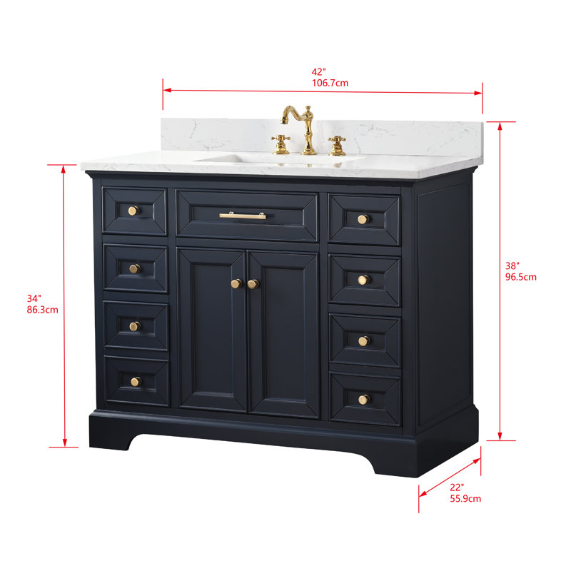 Thompson 42" W Single Bathroom Vanity, Indigo Blue/Brushed Gold