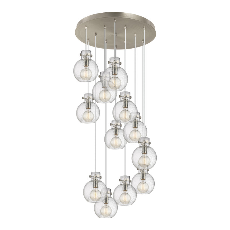 Luminaire suspendu sphère 12 lumières Amrith, Bullé, Nickel satiné brossé
