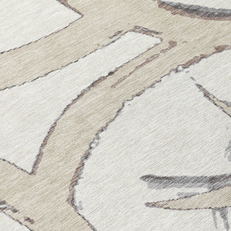Ivory 3' x 5' Machine Washable Synthetic Area Rug